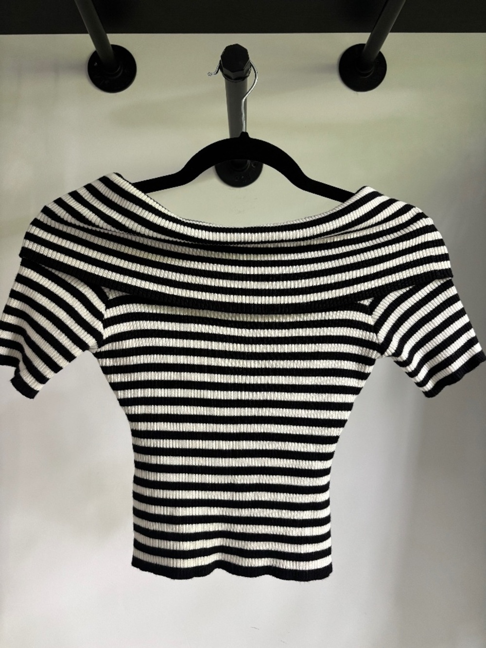 Frankie's Bikinis off the shoulder stripe top with twisted open back